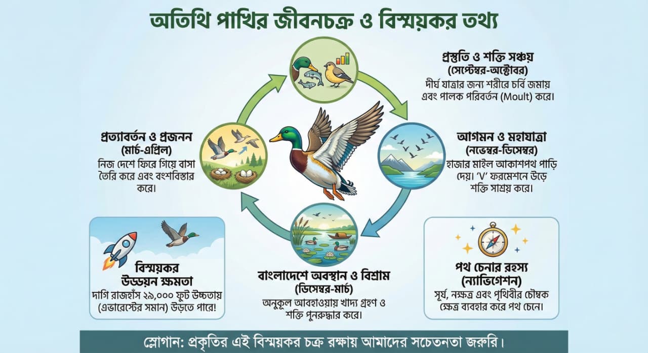 অতিথি পাখির জীবনচক্রের ধাপ