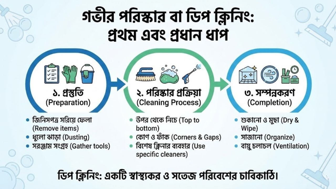 গভীর পরিষ্কার বা ডিপ ক্লিনিং প্রথম এবং প্রধান ধাপ