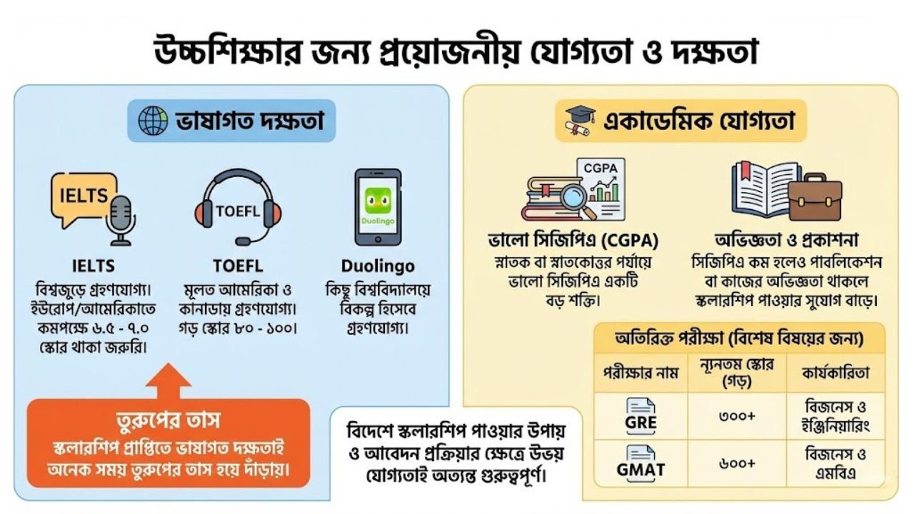 প্রয়োজনীয় একাডেমিক যোগ্যতা ও ভাষাগত দক্ষতা