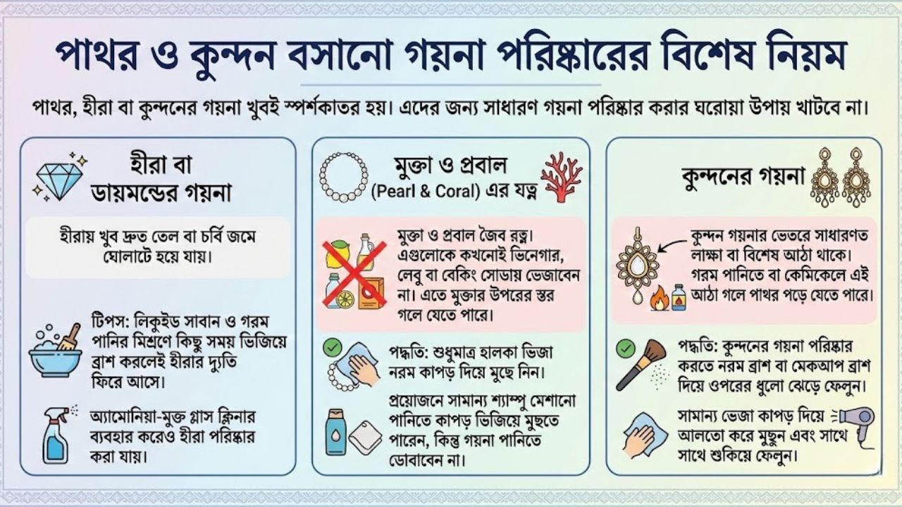 পাথর ও কুন্দন বসানো গয়না পরিষ্কারের বিশেষ নিয়ম