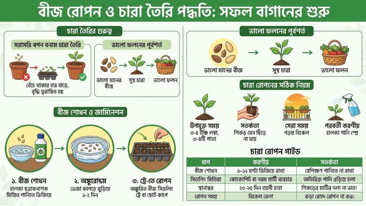 বীজ রোপন ও চারা তৈরি পদ্ধতি
