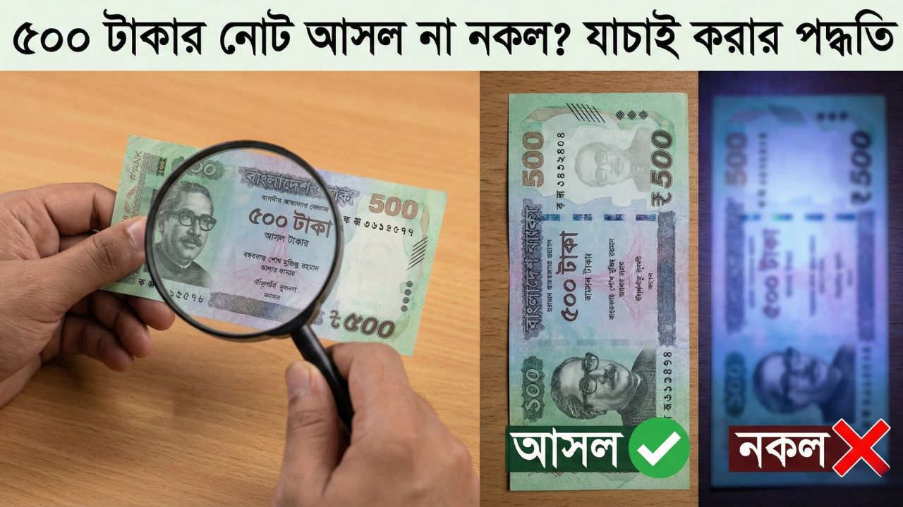 ৫০০ টাকার নোট আসল না নকল যাচাই করার পদ্ধতি