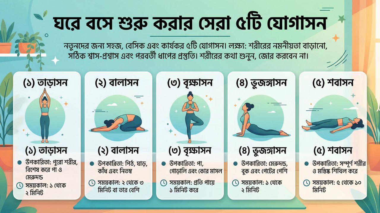 ঘরে বসে শুরু করার সেরা ৫টি যোগাসন