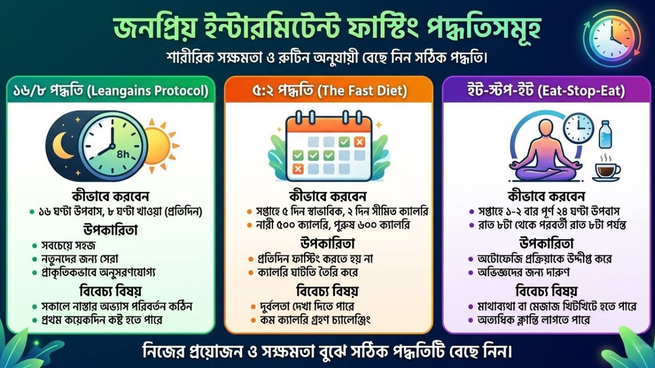 জনপ্রিয় ইন্টারমিটেন্ট ফাস্টিং পদ্ধতিসমূহ