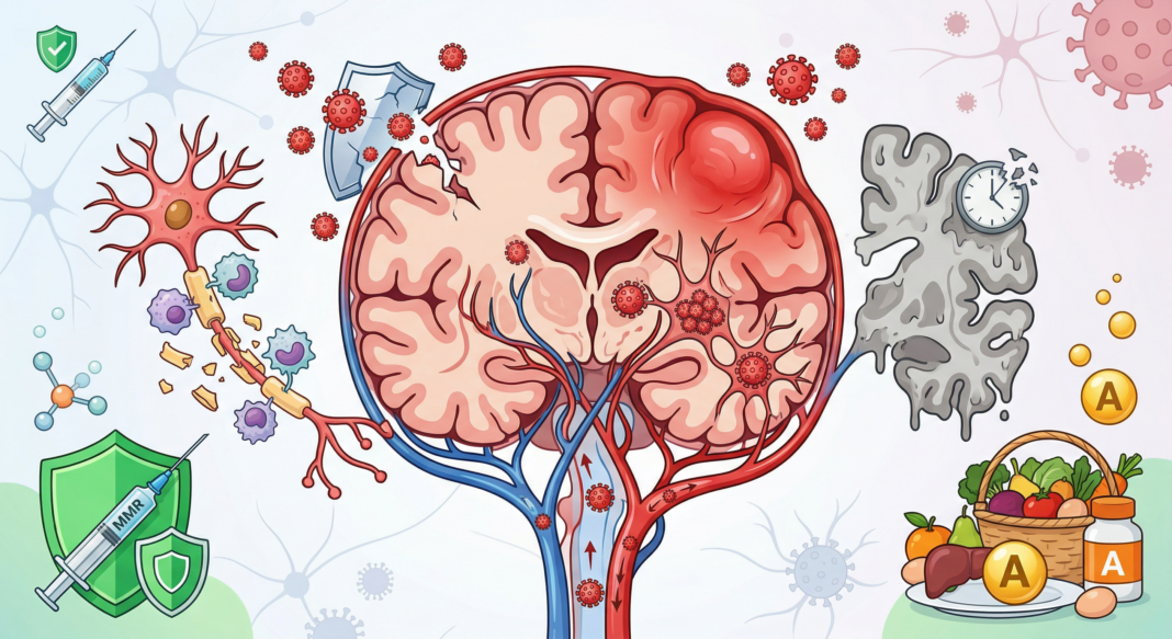how measles damages the nervous system