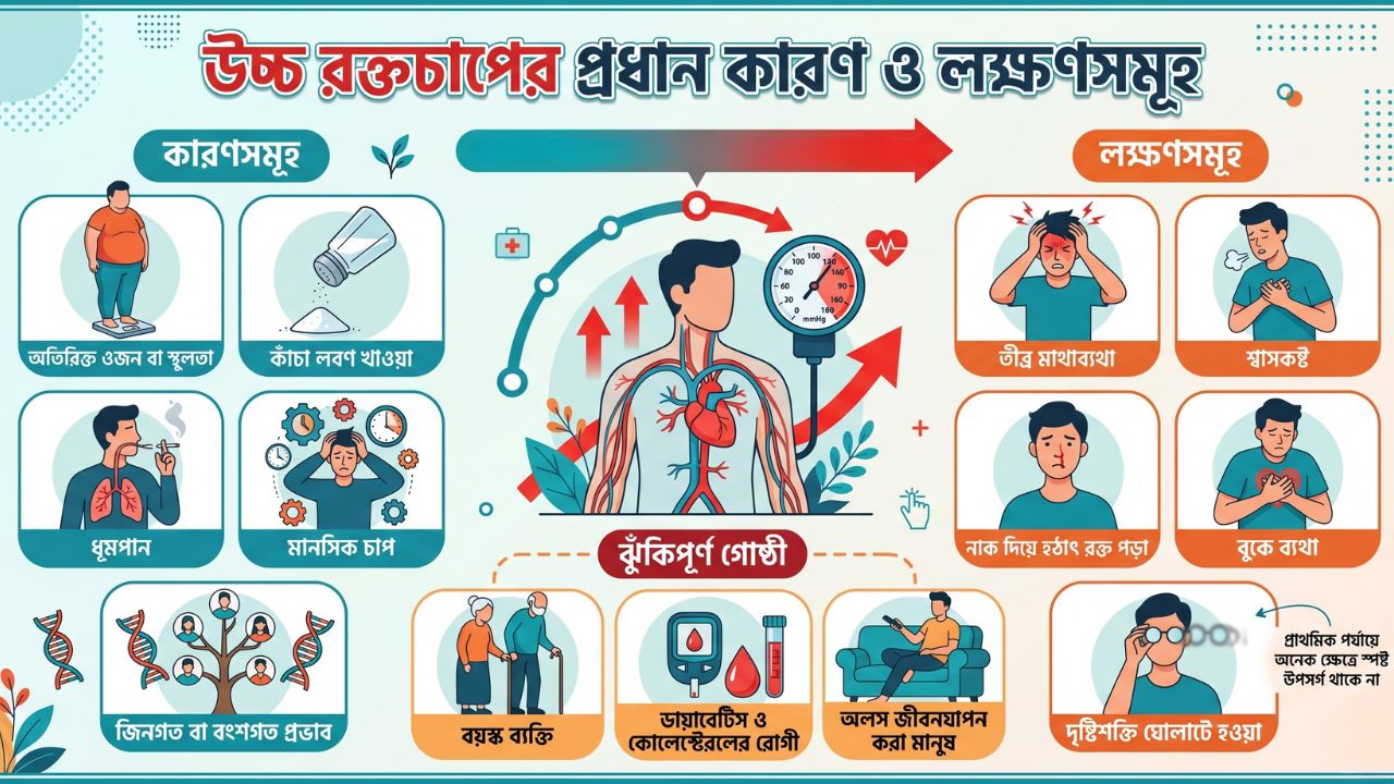 উচ্চ রক্তচাপের প্রধান কারণ ও লক্ষণসমূহ