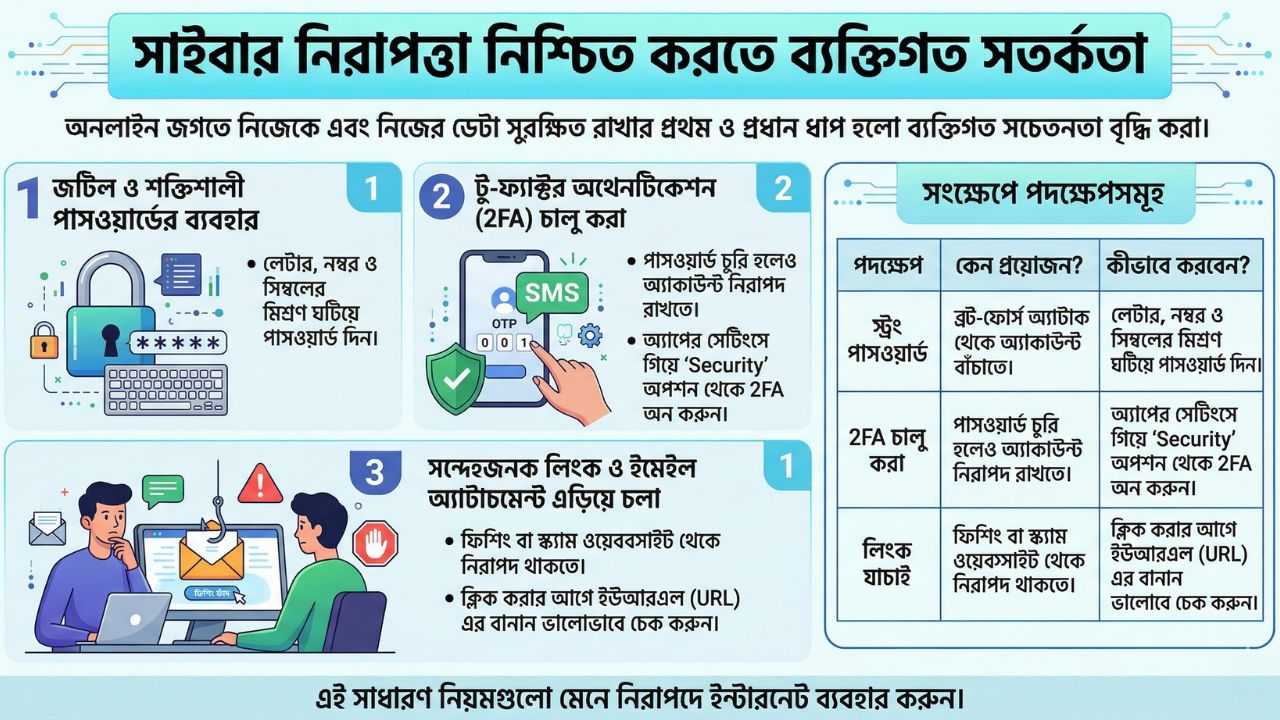 সাইবার নিরাপত্তা নিশ্চিত করতে ব্যক্তিগত সতর্কতা