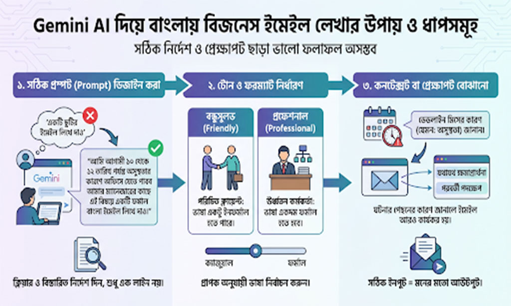 Steps to use Gemini AI for writing business emails in Bangla