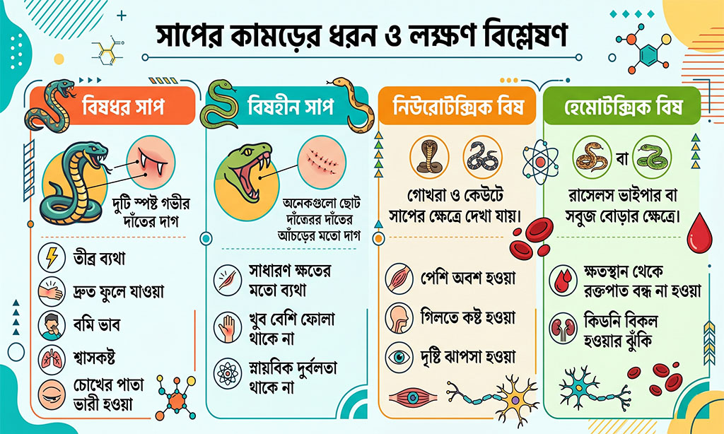Common symptoms of snake bites
