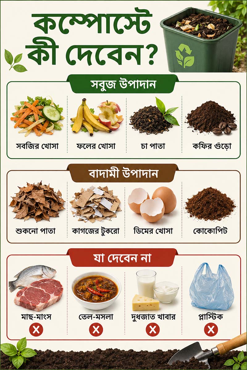 Ingredients of kitchen waste compost in apartment