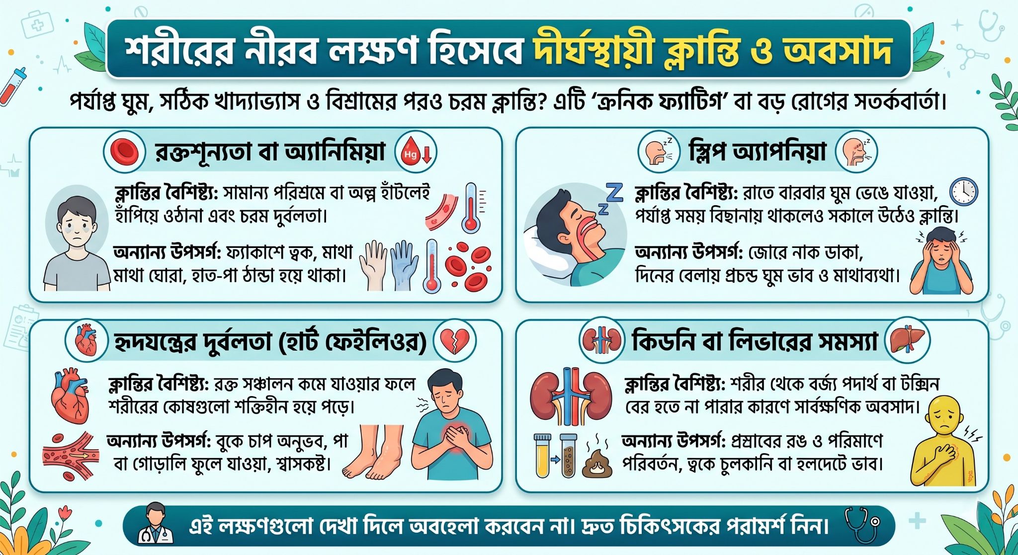 শরীরের নীরব লক্ষণ হিসেবে দীর্ঘস্থায়ী ক্লান্তি ও অবসাদ