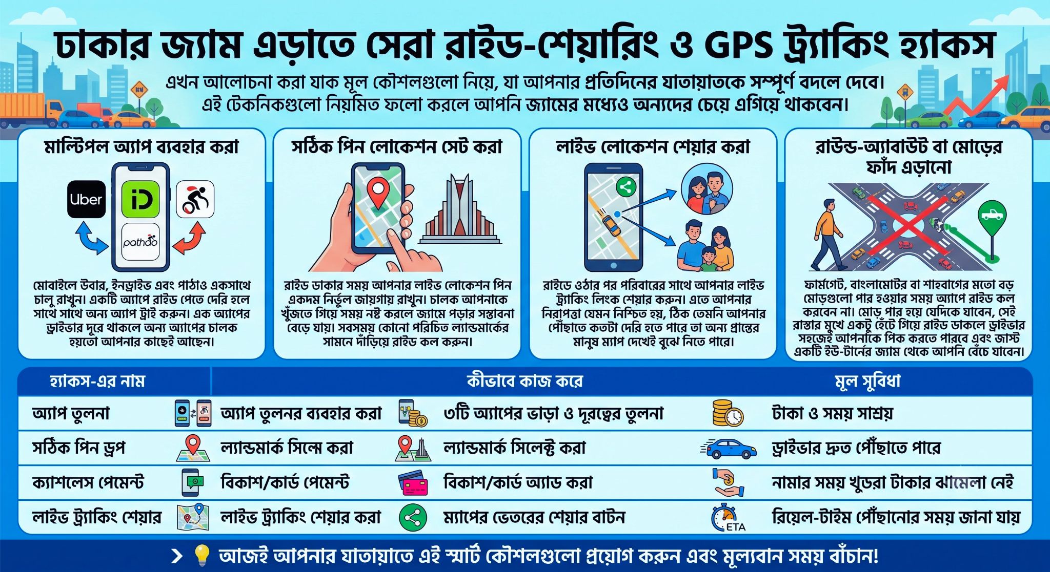 ঢাকার জ্যাম এড়াতে সেরা রাইড-শেয়ারিং ও GPS ট্র্যাকিং হ্যাকস