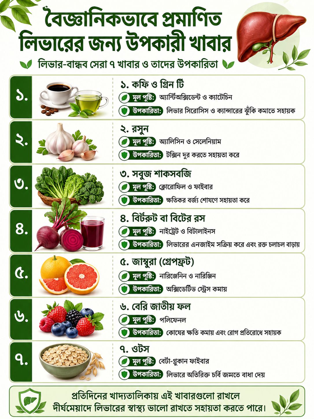 বৈজ্ঞানিকভাবে প্রমাণিত লিভারের জন্য উপকারী খাবার
