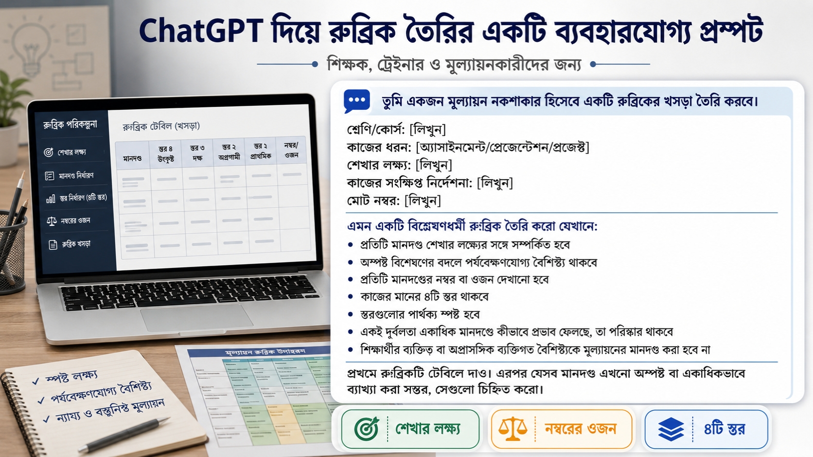 ChatGPT দিয়ে রুব্রিক তৈরির একটি ব্যবহারযোগ্য প্রম্পট