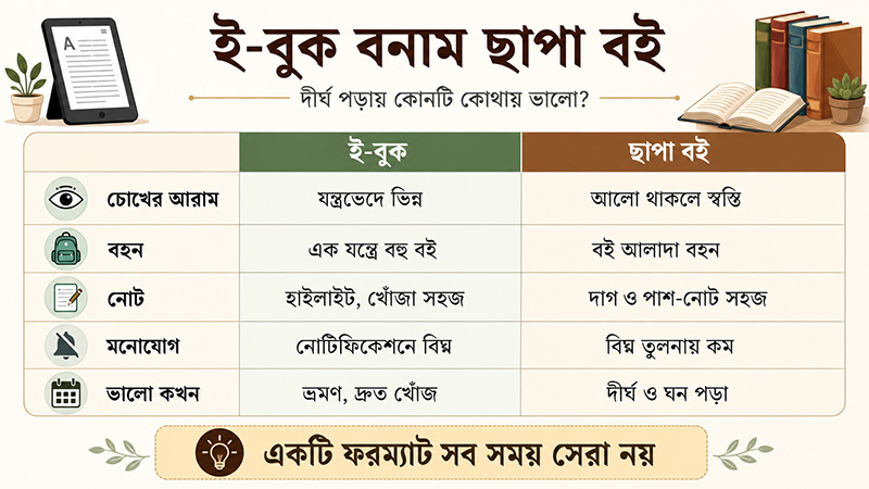 E-book vs Printed Book: Which is comfortable to read