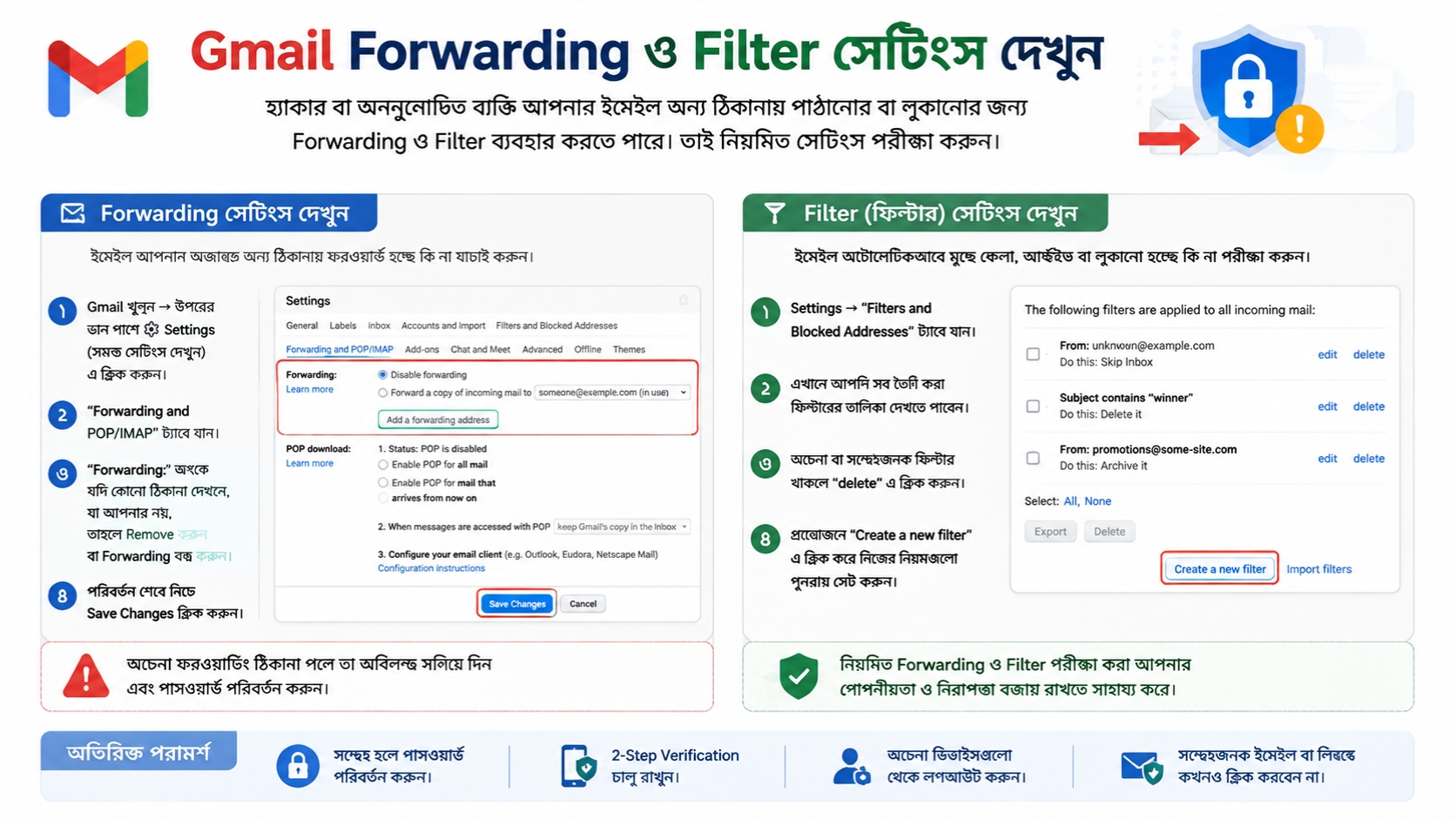 Gmail-এর মেইল পাঠানো ও ফিল্টার ব্যবস্থা দেখুন