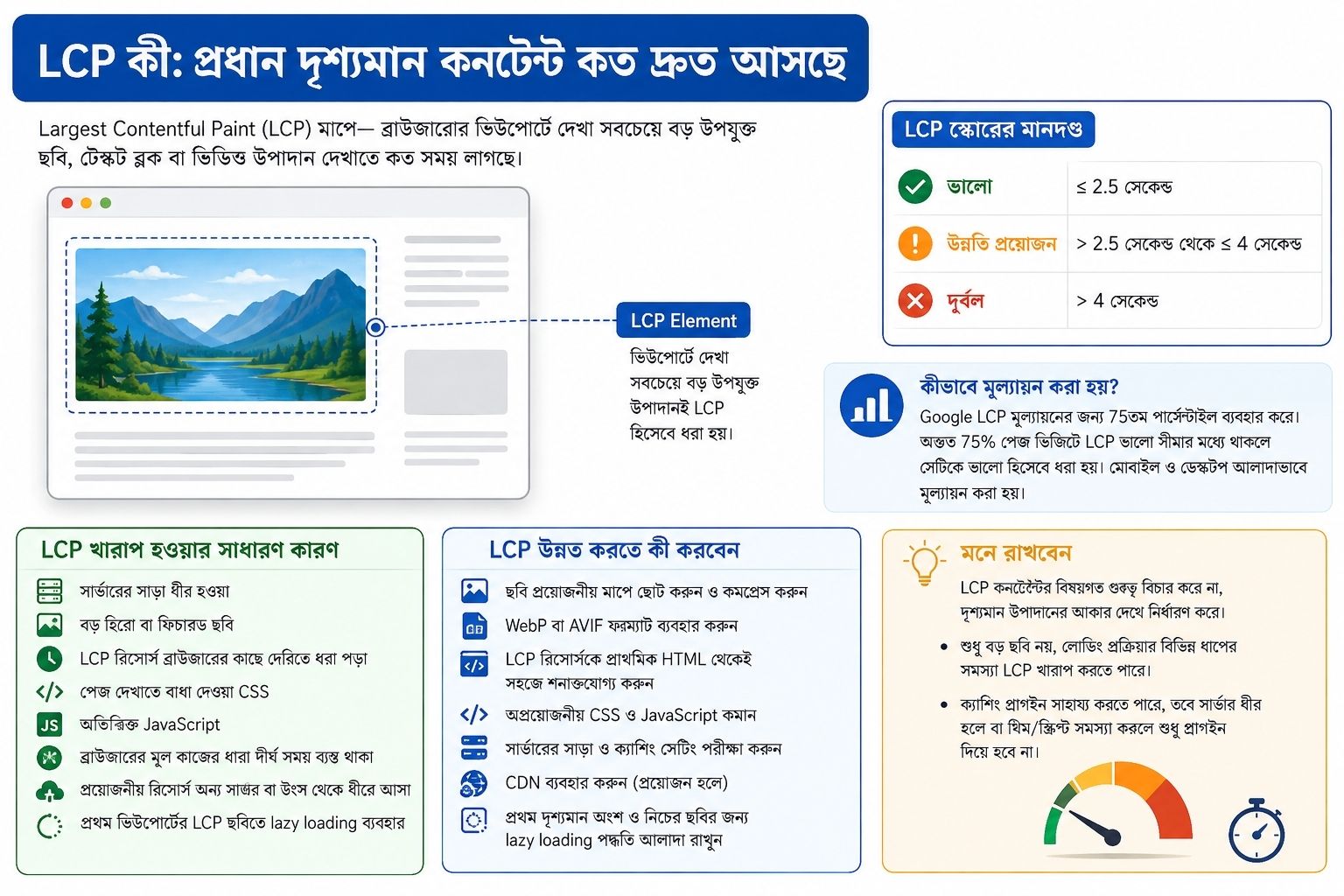 LCP কী প্রধান দৃশ্যমান কনটেন্ট কত দ্রুত আসছে