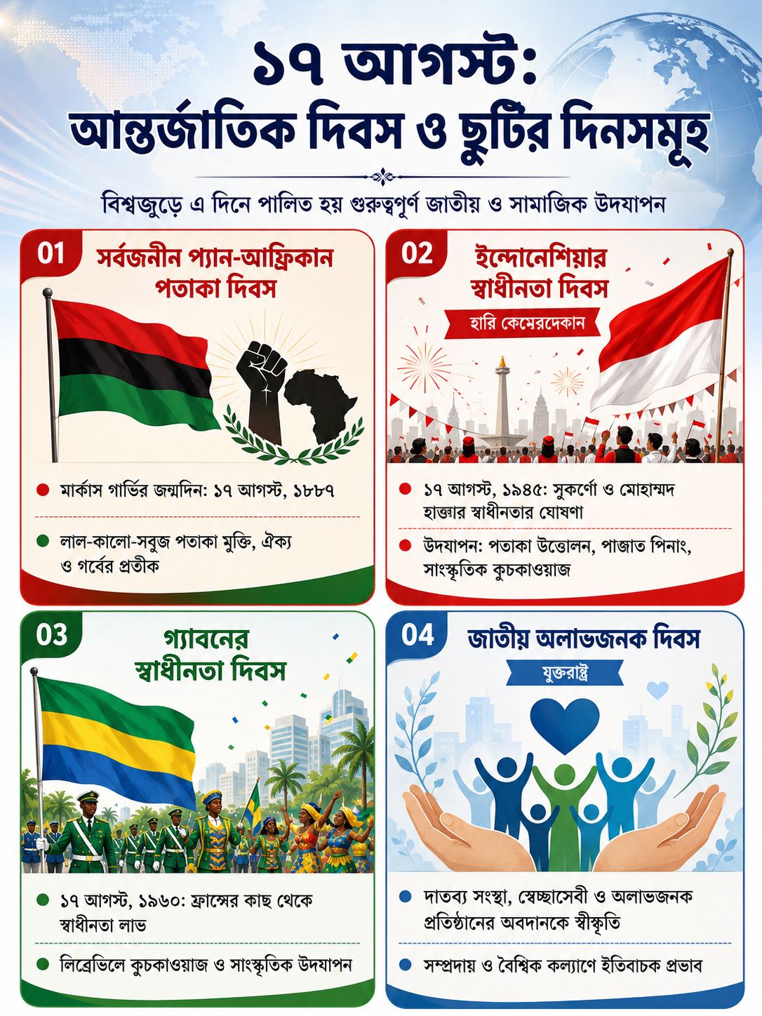 আন্তর্জাতিক দিবস ও ছুটির দিনসমূহ (১৭ই আগস্ট)