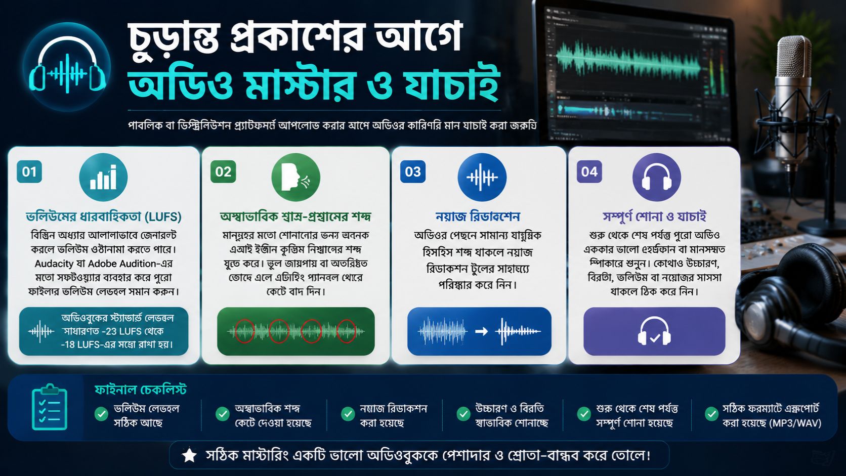 চূড়ান্ত প্রকাশের আগে অডিও মাস্টার ও যাচাই