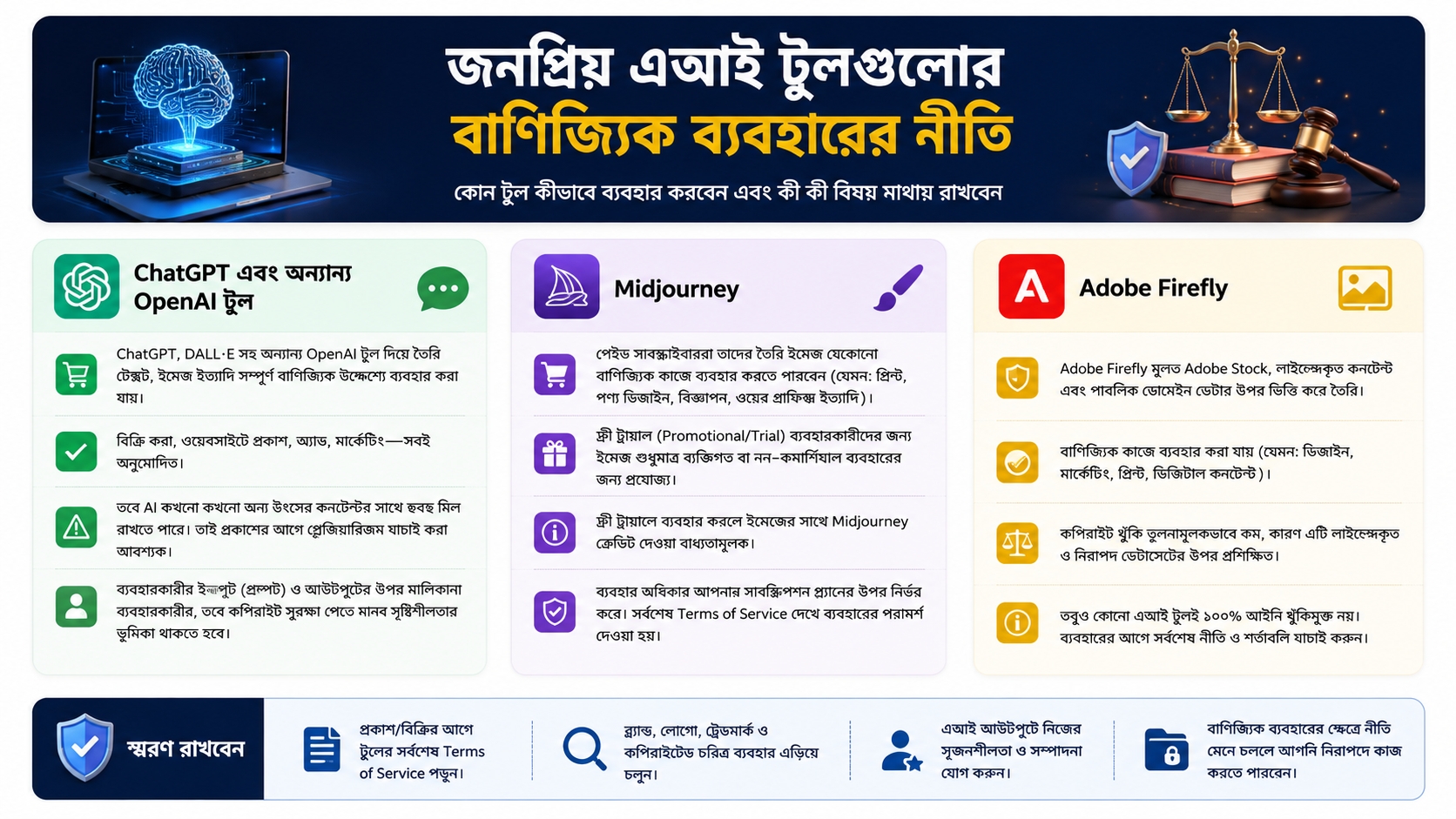 জনপ্রিয় এআই টুলগুলোর বাণিজ্যিক ব্যবহারের নীতি