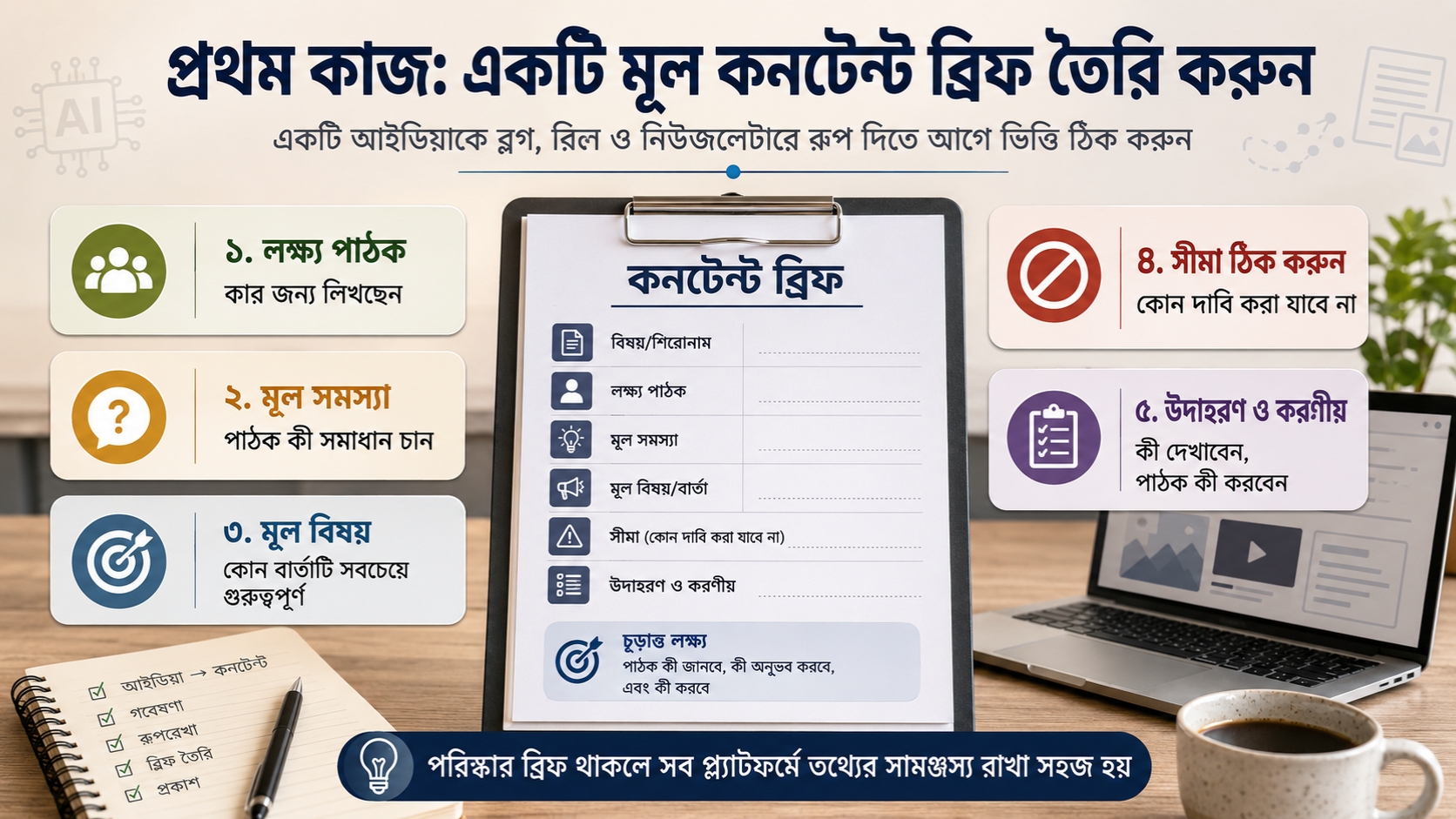প্রথম কাজ একটি মূল কনটেন্ট ব্রিফ তৈরি করুন