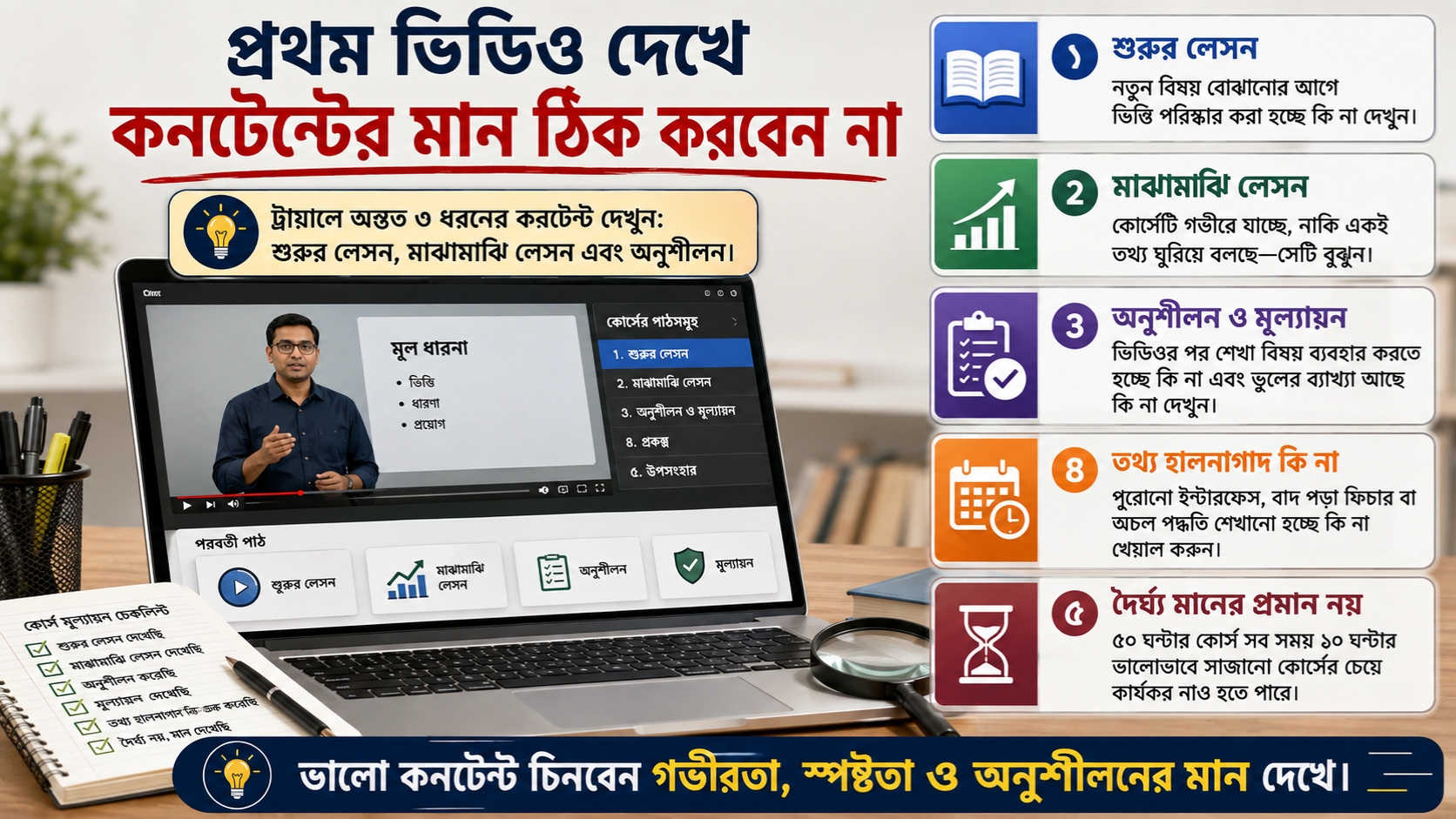প্রথম ভিডিও দেখে কনটেন্টের মান ঠিক করবেন না