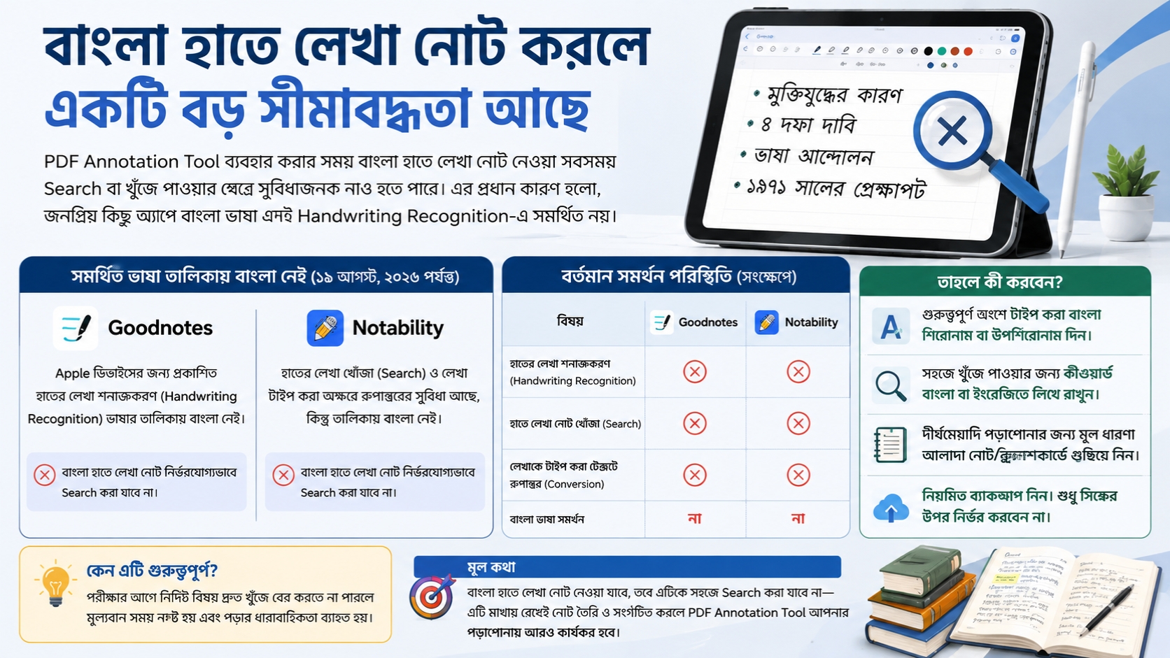 বাংলা হাতে লেখা নোট করলে একটি বড় সীমাবদ্ধতা আছে