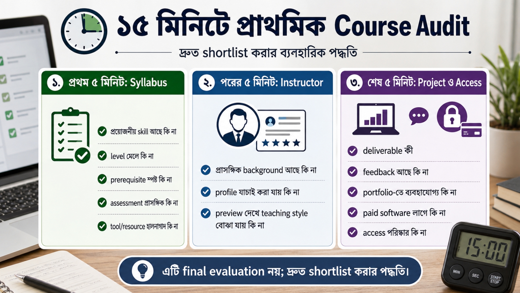 ১৫ মিনিটে প্রাথমিক Course Audit
