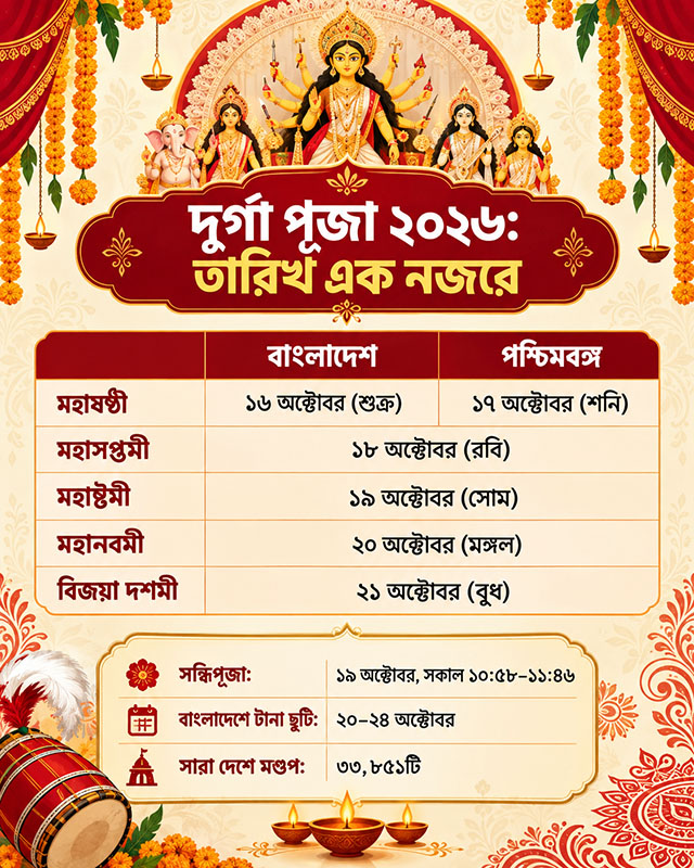 দুর্গাপূজা ২০২৬ তারিখ